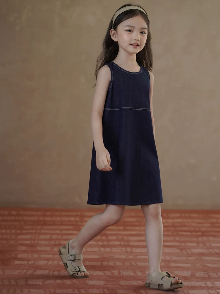 Quần áo trẻ em Váy denim cổ điển Nhật Bản Váy hai dây dài vừa phải cho bé gái Váy mỏng mùa hè cho bé gái