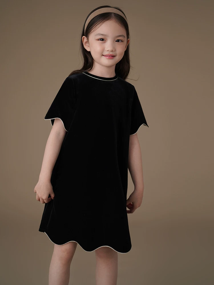 Váy nhung đen đơn giản và thanh lịch cho bé gái, trang phục dạ hội mùa thu, 25 kiểu mới