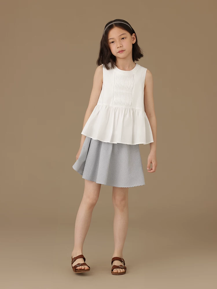 Quần áo trẻ em áo vest trắng không tay áo khoác ngoài áo bé gái mặc mùa hè áo sơ mi búp bê cao cấp toàn cotton