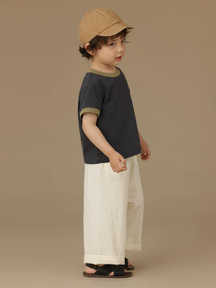 Quần thường ngày cho trẻ em màu trắng nhạt, quần dài rộng rãi hoàn toàn bằng cotton cho bé trai và bé gái, quần chống muỗi mỏng mùa hè.