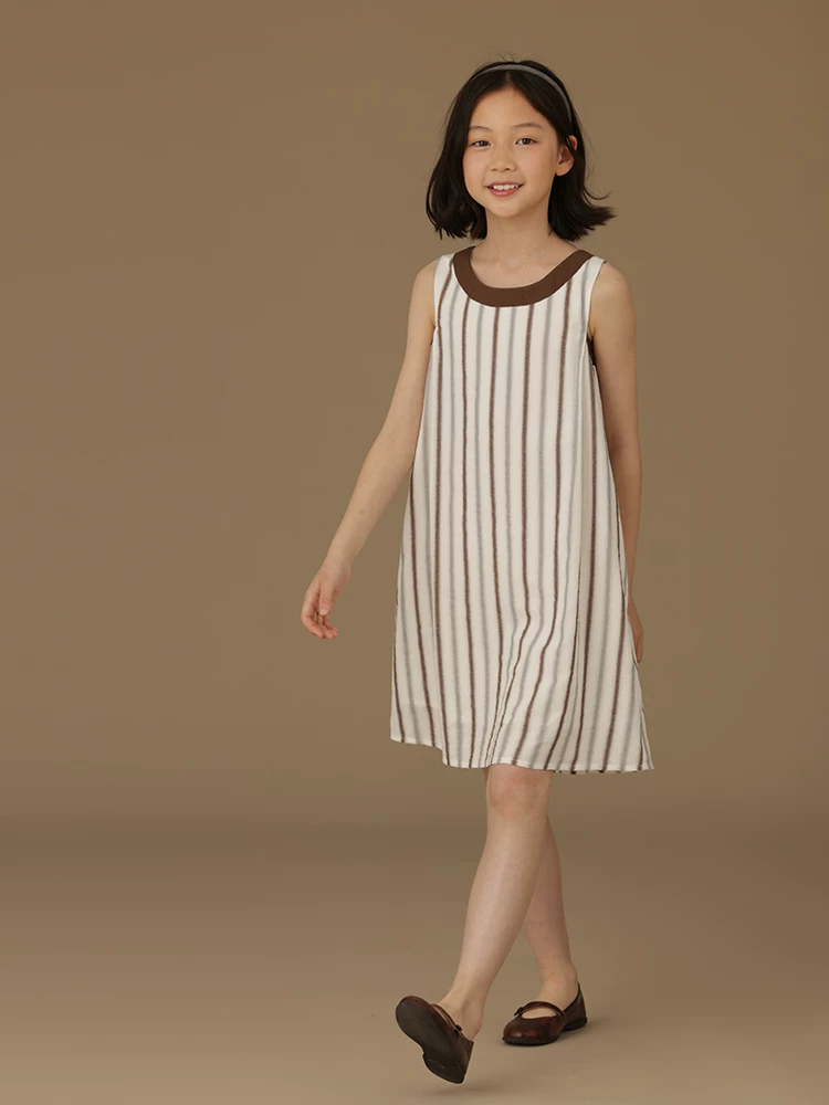 Váy cotton sọc trẻ em dành cho bé gái, váy mùa hè mát mẻ và đa năng dành cho bé gái.