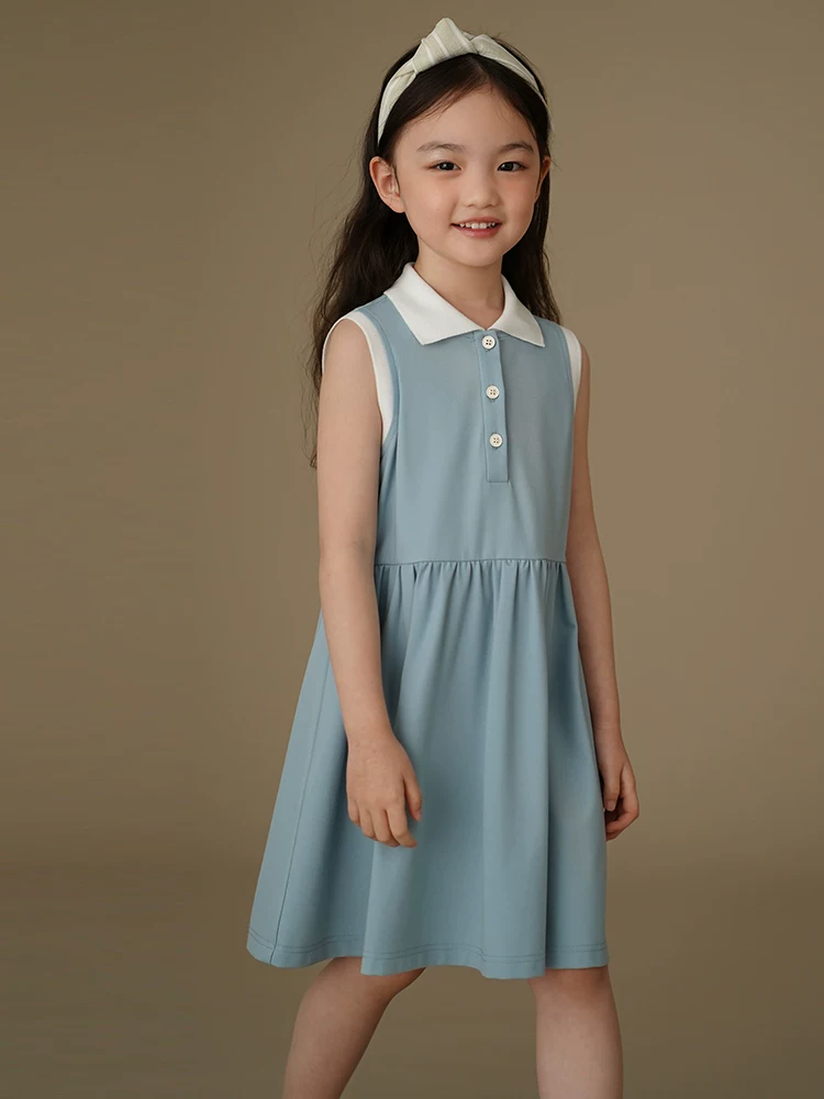 Váy dệt kim trẻ em, váy polo dài vừa phải, váy ba lỗ cho bé gái, quần áo mùa hè cho trẻ lớn, mẫu mới 25.