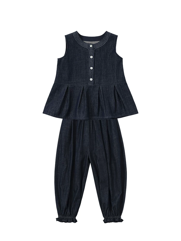 Bộ quần áo hè cho bé gái Hazi, kiểu mới 25 mẫu, chất liệu cotton nguyên chất, áo ba lỗ và quần bò, quần jogger mặc đôi mẹ và bé cho trẻ lớn hơn