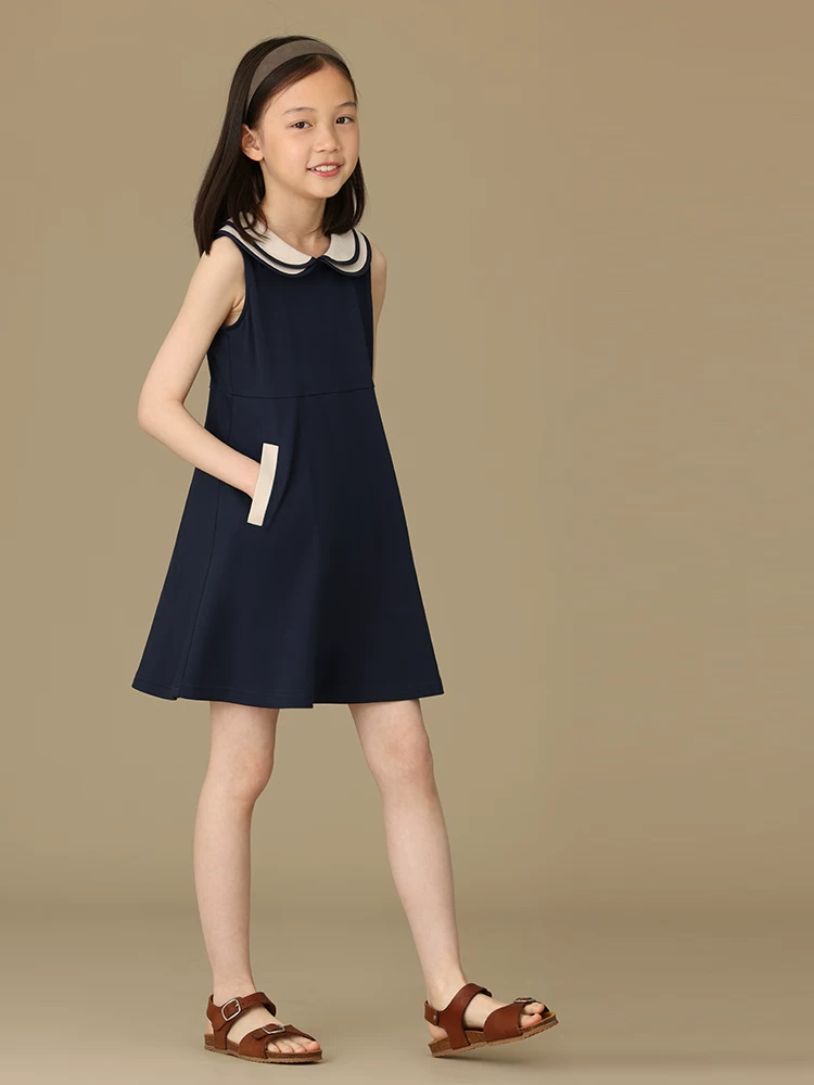 Quần áo trẻ em Hazi cho bé gái, váy polo, váy không tay cổ búp bê dành cho cha mẹ và con cái, váy kiểu học sinh cho bé gái, mùa hè