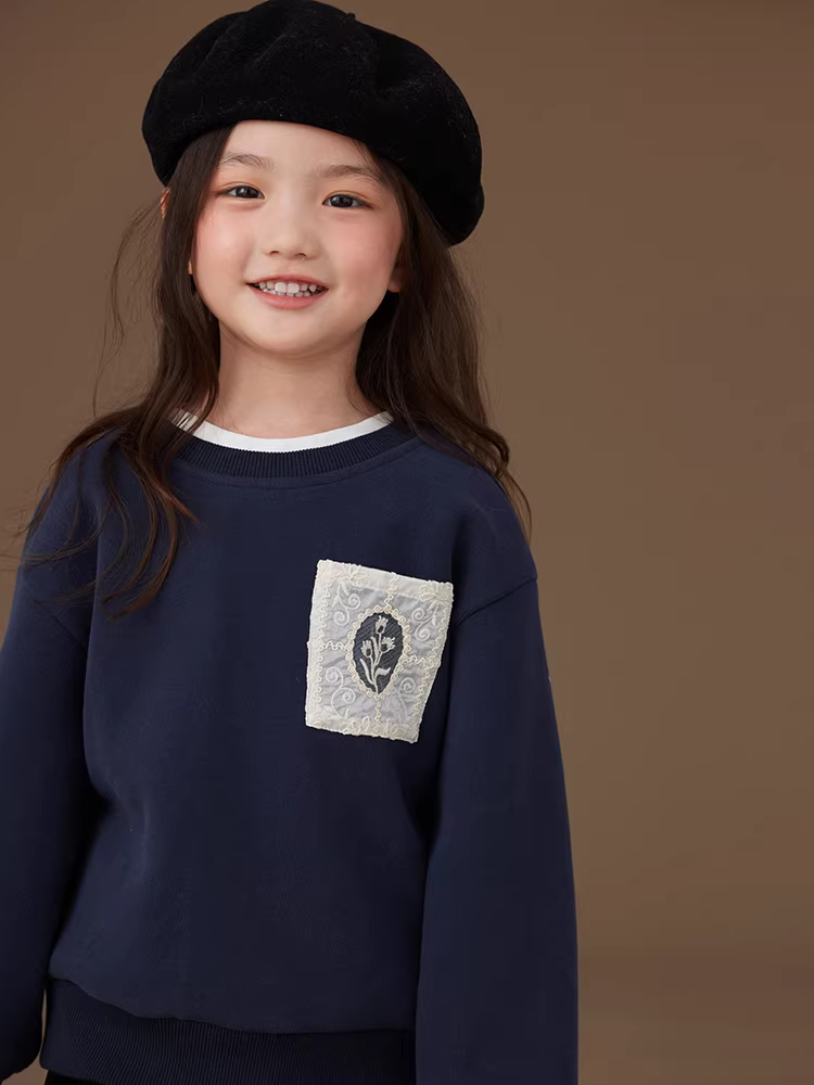 Áo khoác mùa đông cho trẻ em dày dặn và ấm áp màu xanh hải quân áo nỉ thông thường đa năng dành cho bé gái quần áo mùa đông