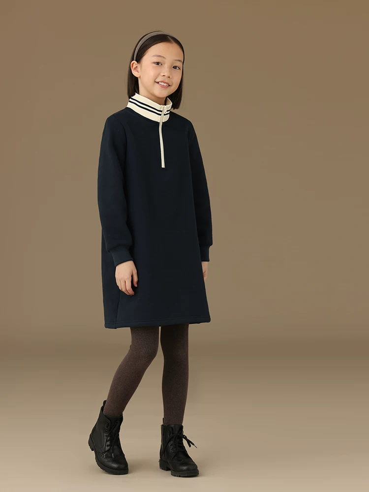 Quần áo trẻ em cho mùa thu đông: Váy áo sweatshirt thường ngày có lớp lót lông cừu giữ ấm, váy dài tay cho bé gái lớn hơn.