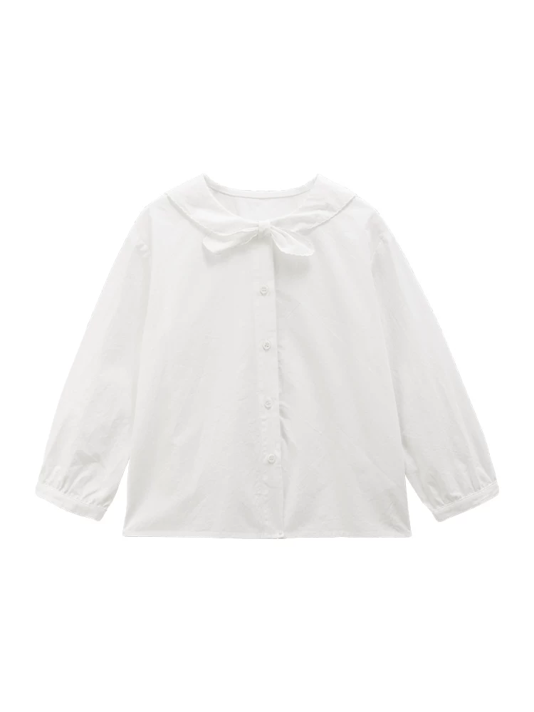 Áo sơ mi trắng trẻ em, xuân thu, phong cách preppy, áo dài tay cao cấp, quần áo thu đông bé gái, mẫu mới 2025