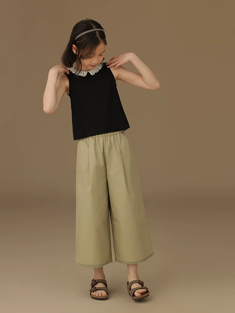 Quần capri màu xanh lá cây dành cho nữ quần âu quần ống rộng dành cho trẻ em quần nữ cao cấp kiểu dáng mỏng mùa hè