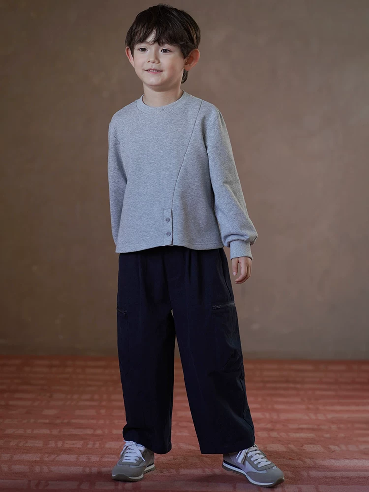Quần áo trẻ em mùa xuân thu quần dài thường ngày toàn cotton quần cà rốt màu hải quân bé trai và bé gái quần cargo dáng rộng đơn giản