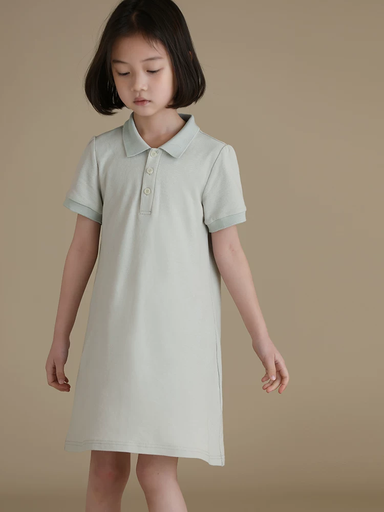 Quần áo trẻ em Hazi Mùa hè mới về Váy ngắn tay cổ polo dài vừa phải cho bé gái phù hợp với cha mẹ và con cái