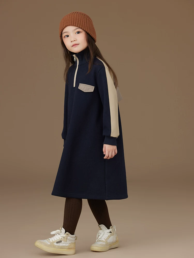 Áo khoác len giả lông cừu trẻ em, dáng dài trung bình, chất liệu cotton dệt kim phối màu, dành cho bé gái năm 2025