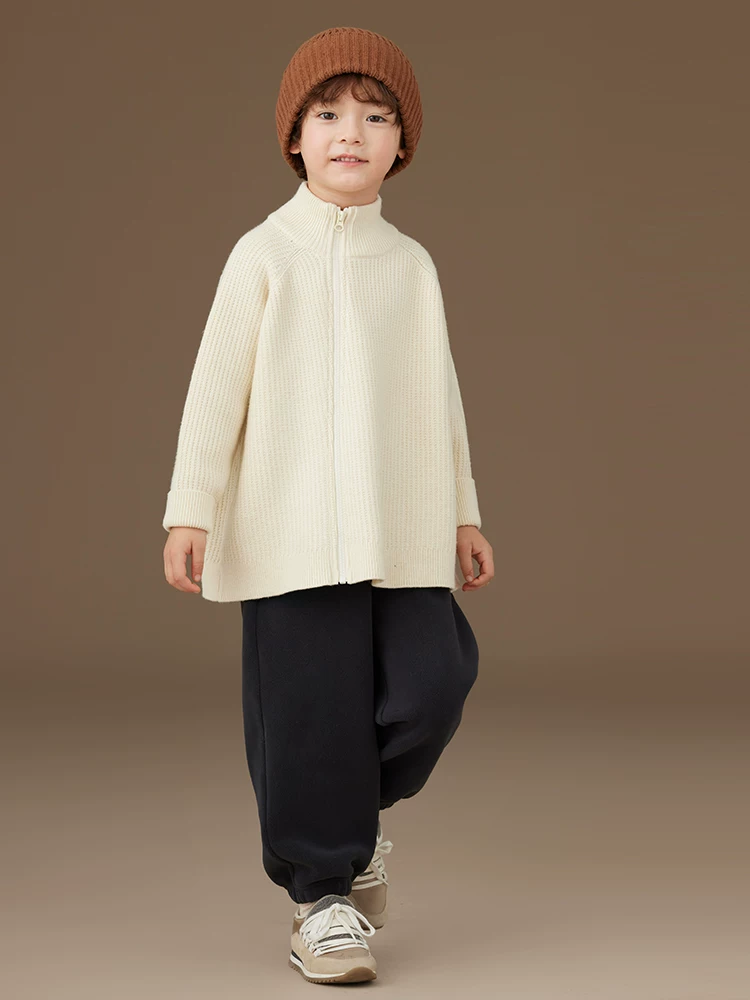 Quần thể thao lót lông cừu màu xanh hải quân cho trẻ em, quần dài đơn giản và đa năng dành cho bé trai và bé gái, quần jogger cho mùa đông.