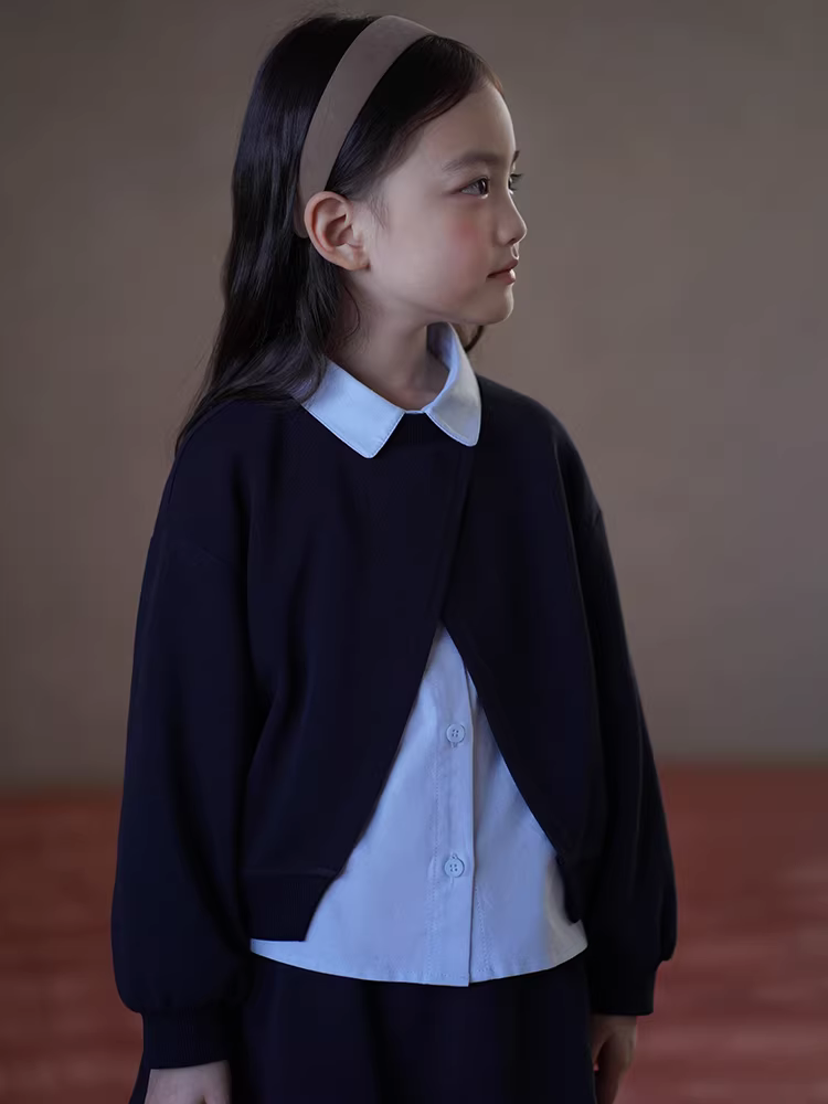 Quần áo trẻ em mùa thu áo len dệt kim mới phong cách Hàn Quốc áo sơ mi màu xanh giản dị trang phục mùa thu cho bé gái hợp thời trang
