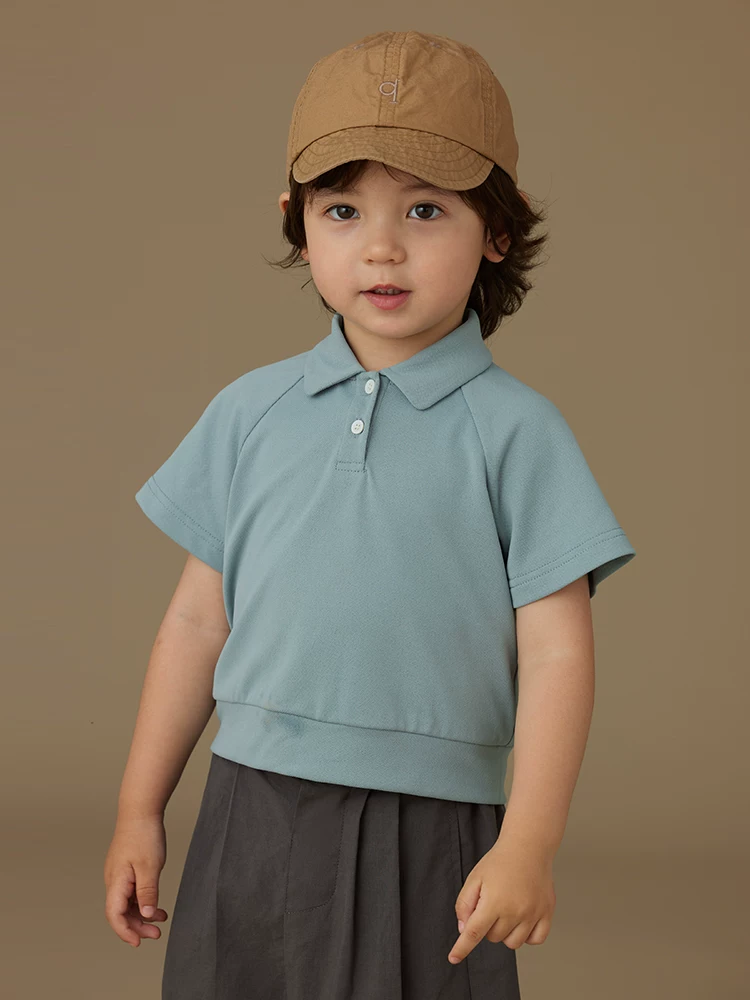 Quần áo trẻ em mùa hè áo polo thoải mái thoáng khí màu xanh áo thun ngắn tay bé trai bé gái áo mỏng