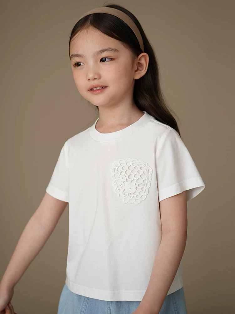 Quần áo trẻ em Hazi Mùa hè mới 25 kiểu Áo thun trắng dáng rộng phiên bản Hàn Quốc Áo ngắn tay cho bé gái dành cho trẻ lớn hơn
