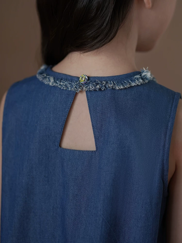 Quần áo trẻ em Hazi Váy trẻ em mùa hè Váy đơn giản phong cách Nhật Bản Váy denim cho bé gái Váy denim cổ điển Váy dài vừa phải cho bé gái