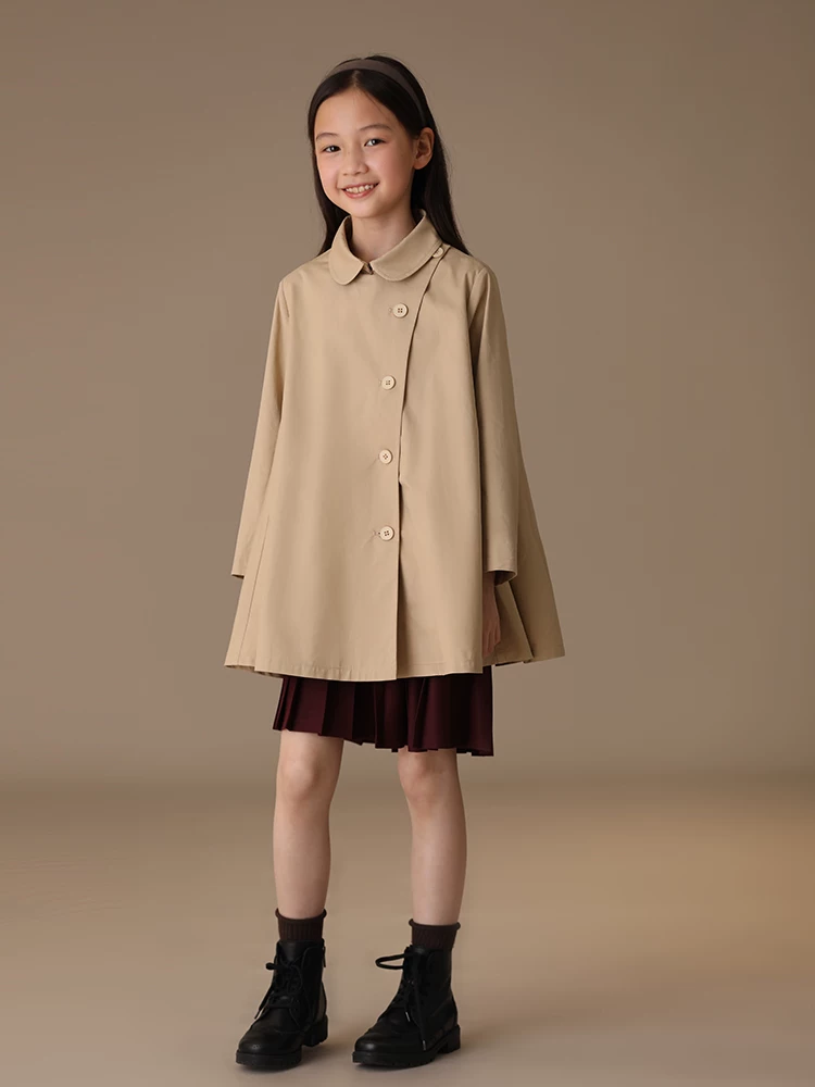 Quần áo trẻ em mùa xuân thu áo khoác trẻ em thiết kế đơn giản cổ búp bê áo cho trẻ lớn hơn áo khoác cho bé gái