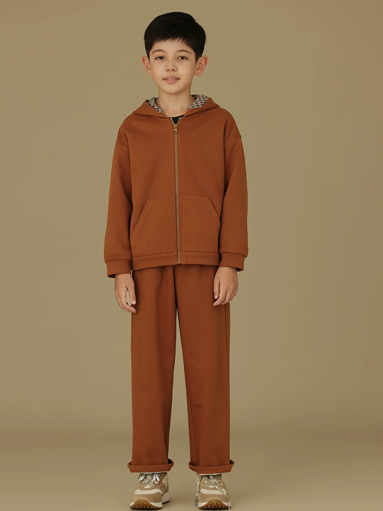 Bộ quần áo trẻ em mùa thu chất liệu cotton, kiểu dáng áo hoodie có khóa kéo, phong cách thể thao giản dị kiểu Mỹ, dành cho bé trai và bé gái.