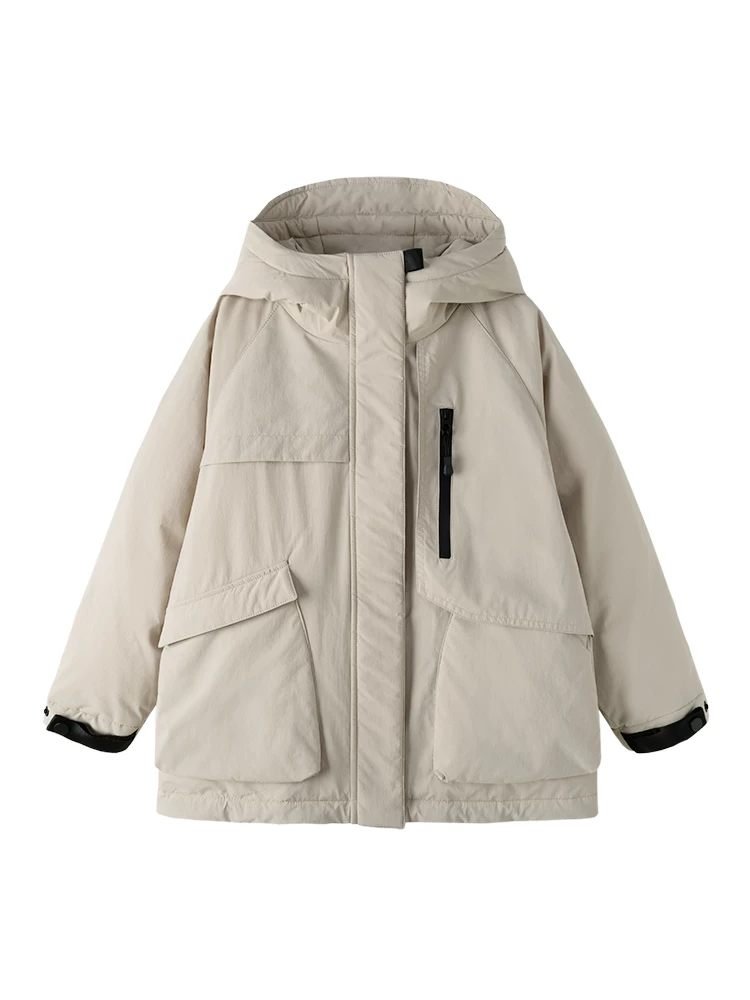 Quần áo trẻ em Hazi Áo khoác mùa đông dành cho trẻ em, dáng rộng, dày dặn, ấm áp, áo khoác lông vũ cho bé trai và bé gái, chống gió ngoài trời.