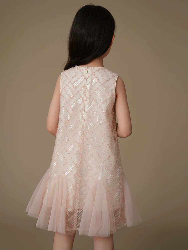 Quần áo trẻ em mùa hè váy vest bé gái váy đuôi cá màu hồng ngọt ngào váy dài vừa phải tinh xảo của bé gái