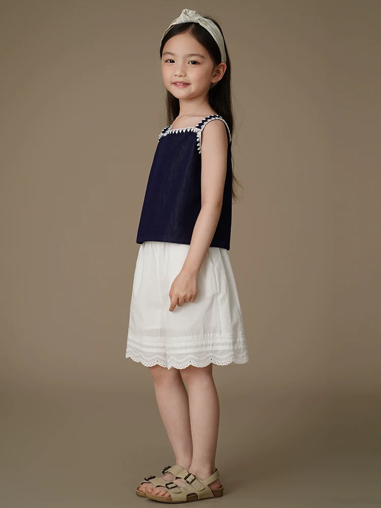 Quần short cotton đa năng có viền ren trắng cho bé gái, quần kiểu dáng mỏng mùa hè