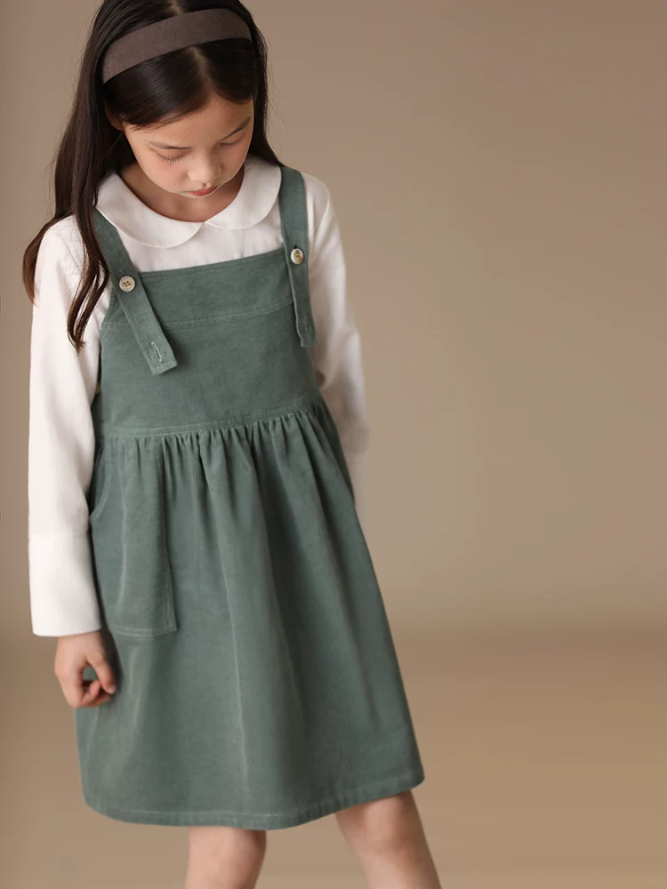 Quần áo trẻ em Ha Chi Thu Đông Mới Về Chất liệu cotton chải kỹ cao cấp Vải nhung kẻ kiểu dáng cha mẹ và con gái Váy yếm màu trơn giản dị cho bé gái