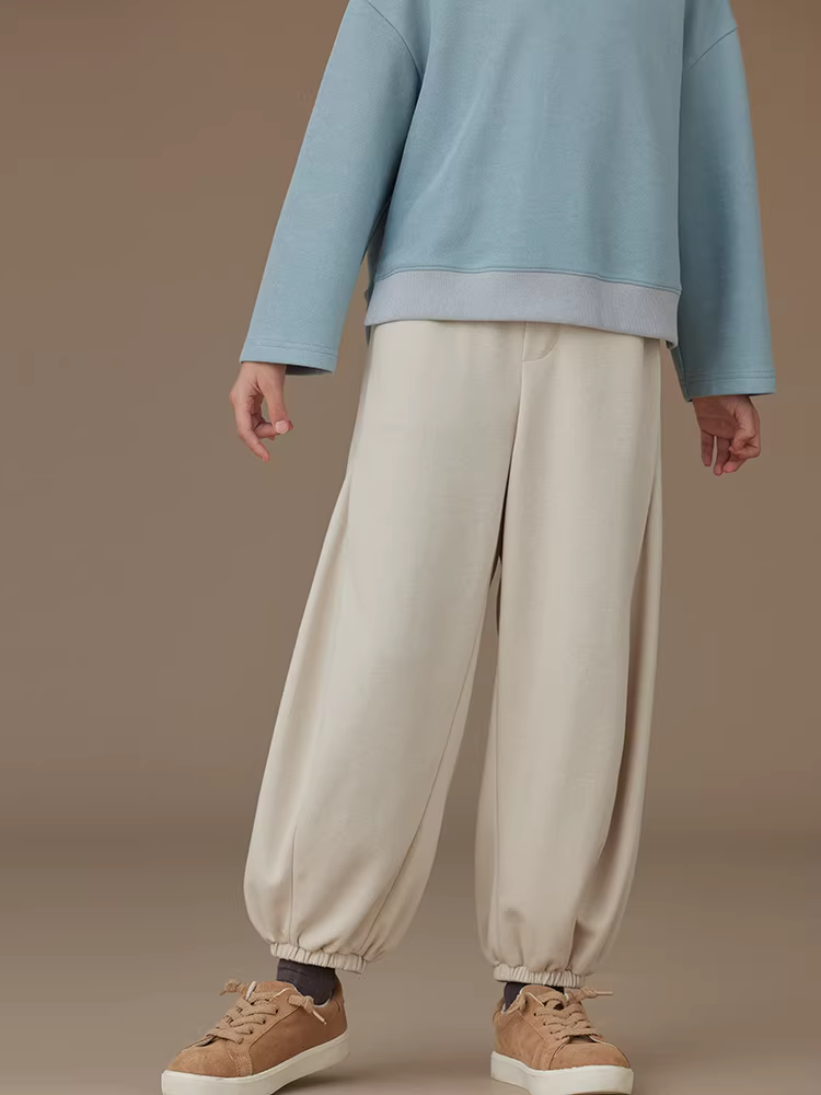 Quần áo trẻ em quần thường ngày mùa xuân thu màu mơ, quần jogger dáng rộng đa năng cho bé trai và bé gái, cảm giác đơn giản và cao cấp.