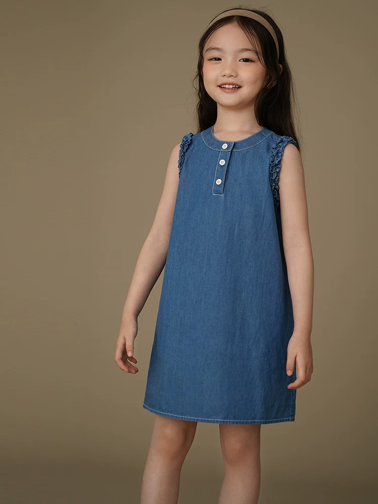 Váy trẻ em mỏng mùa hè Váy denim phong cách Hàn Quốc dành cho bé gái Váy dài vừa phải cho trẻ lớn hơn Quần áo mùa hè