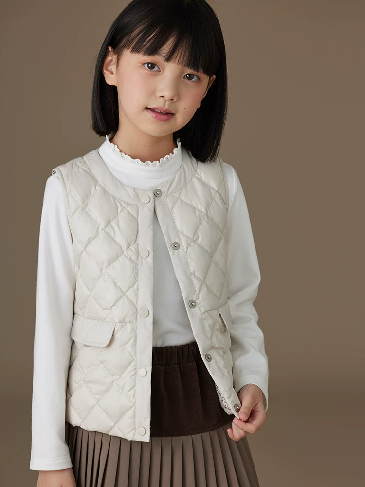 Quần áo trẻ em áo vest mùa thu đông màu trắng nhạt dành cho bé gái mặc như áo khoác ngoài áo vest ba lớp chống thấm nước ngoài trời