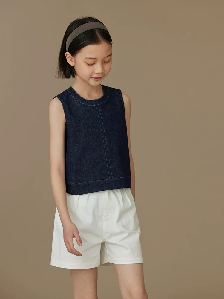 Quần áo trẻ em cho bé gái, áo vest cotton không tay mùa hè, quần ống rộng, bộ denim cho bé gái lớn, cảm giác cao cấp.