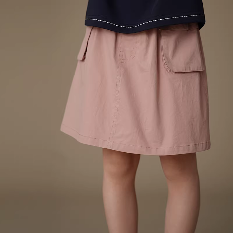 Quần áo trẻ em Hazi Mùa hè Váy ngắn cotton màu hồng ngọt ngào mới dành cho bé gái lớn hơn, Váy công sở đơn giản và đa năng.