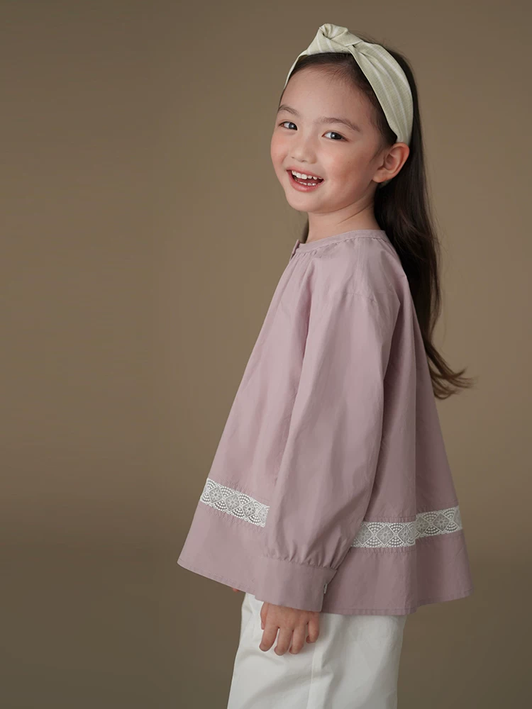 Quần áo trẻ em xuân thu áo sơ mi trẻ em phong cách Hàn Quốc màu hồng tím ngọt ngào thân thiện với làn da áo cotton trang phục mùa xuân cho bé gái 25 kiểu mới
