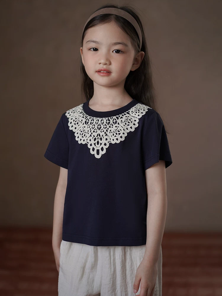 Quần áo mùa hè trẻ em 25 kiểu mới áo len dệt kim áo thun ngắn tay bé gái cổ ren áo kiểu giản dị mùa hè mỏng nhẹ