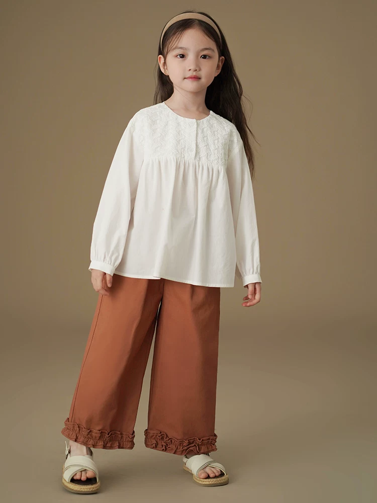 Quần áo trẻ em mùa xuân thu quần âu cotton twill dễ thương mát mẻ kiểu nữ tính quần ống đứng quần ống rộng cho bé gái