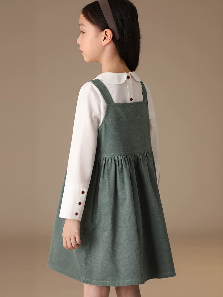 Quần áo trẻ em Ha Chi Thu Đông Mới Về Chất liệu cotton chải kỹ cao cấp Vải nhung kẻ kiểu dáng cha mẹ và con gái Váy yếm màu trơn giản dị cho bé gái