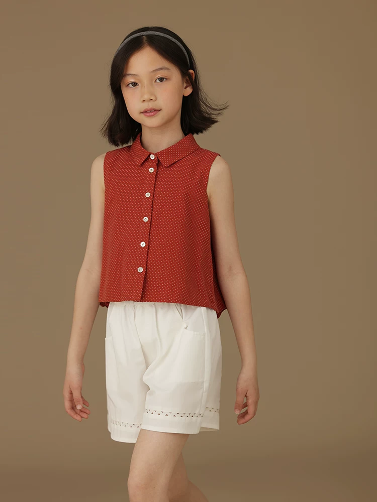 Áo sơ mi nữ chấm bi màu đỏ phong cách Trung Quốc mới đa năng và dễ thương áo vest trẻ em mùa hè cotton mỏng