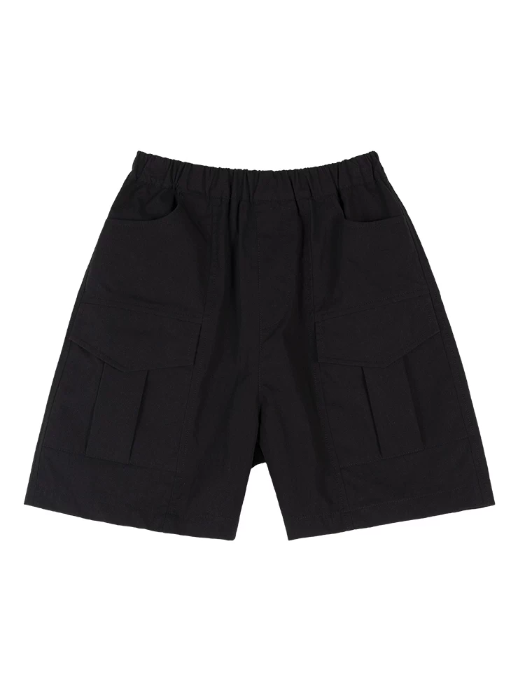 Quần áo trẻ em Hazi Mùa hè Mới về Màu đen Thoáng mát Quần cargo túi lớn Phong cách cha con Quần short năm phần kiểu giản dị