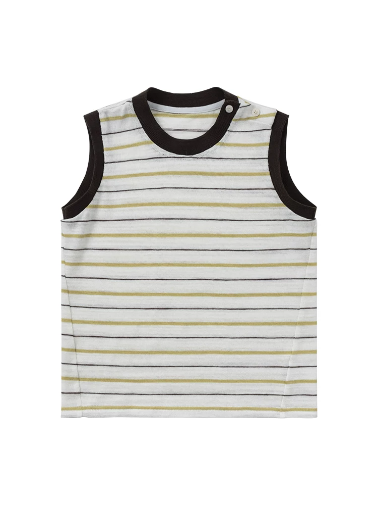 Quần áo trẻ em Hazi Mùa hè Mới về Quần áo trẻ em bằng cotton thân thiện với da Cổ tròn phối màu Phong cách cha mẹ và con cái Áo vest không tay sọc giản dị