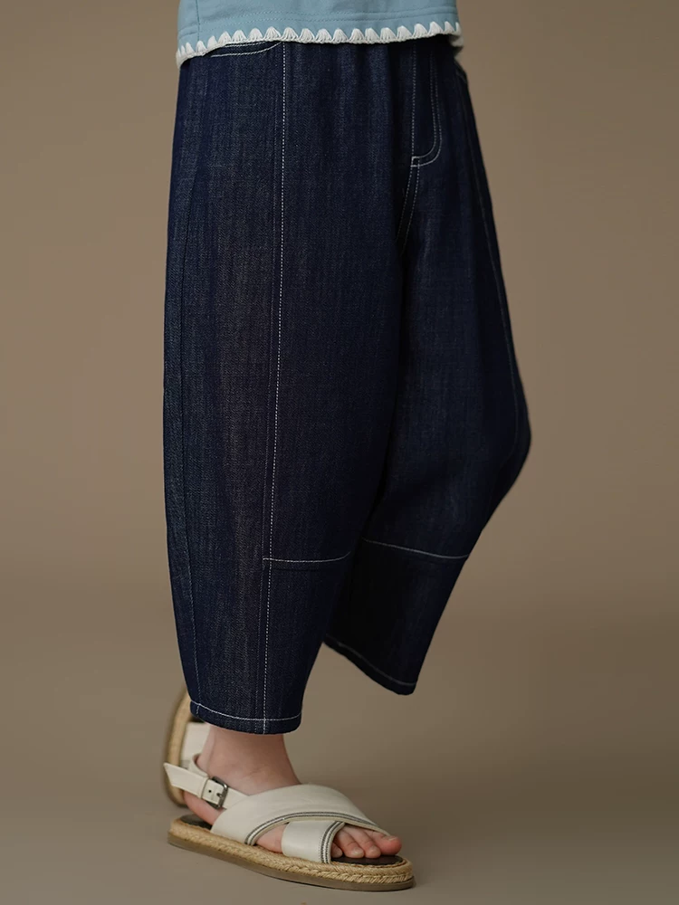 Quần thường ngày cho trẻ em, quần ống rộng dáng rộng và đơn giản, quần dài denim cho bé trai và bé gái, kiểu dáng mỏng mùa hè.