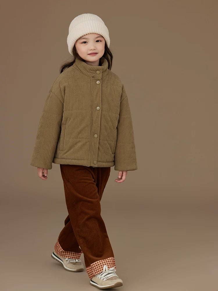 Áo khoác độn bông cho trẻ em, dày dặn và ấm áp, thiết kế đơn giản, áo khoác cotton nhung cho bé trai và bé gái, quần áo mùa đông