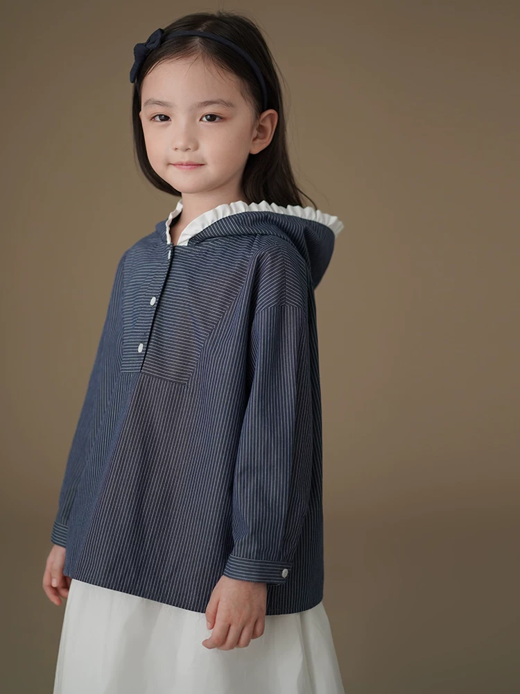 Quần áo trẻ em mùa xuân thu áo sọc cotton thân thiện với da ngọt ngào dễ thương áo hoodie có mũ cho bé gái trang phục mùa xuân