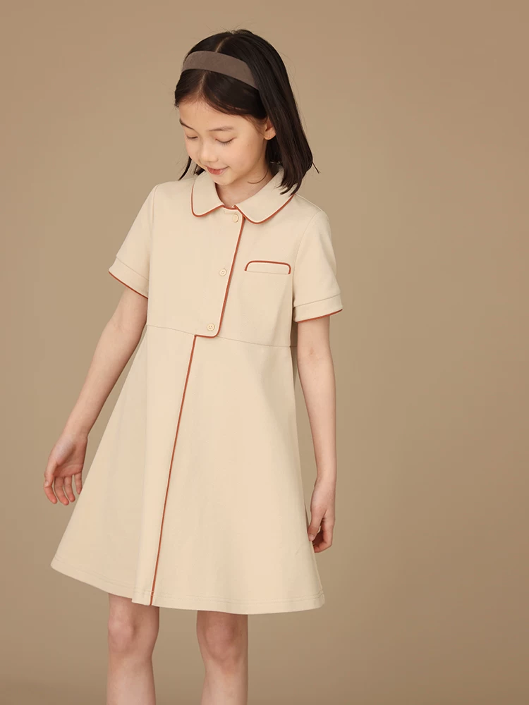 Váy len kiểu học sinh mùa hè, váy polo trẻ em, đầm ngắn tay bé gái, đầm ngắn cho bé gái lớn