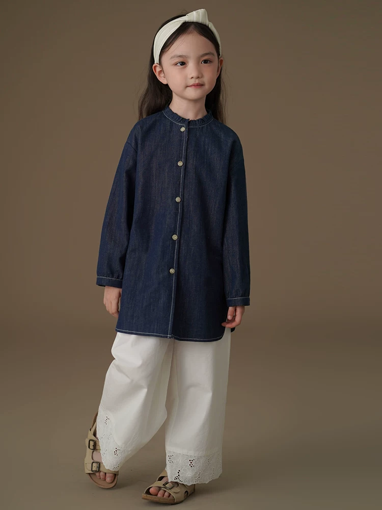 Áo khoác trẻ em xuân thu, áo khoác denim dài trung bình, kiểu dáng rộng rãi, thời trang cho bé gái, trang phục mùa xuân, 25 kiểu mới