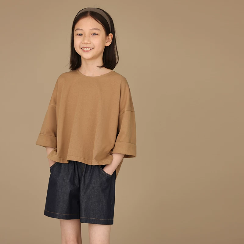 Quần áo trẻ em Hazi Mùa hè mới về Thiết kế xẻ lưng Áo thun ngắn tay dáng rộng cho cha mẹ và con cái Áo thun nửa tay dáng rộng
