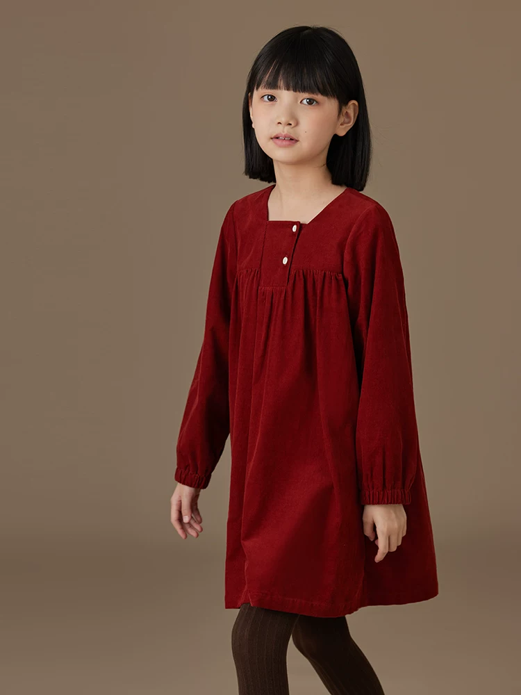 Váy dài tay chất liệu cotton mềm mại cho bé gái Hazi, váy nhung, quần áo mùa thu cho bé gái, kiểu mới 2024