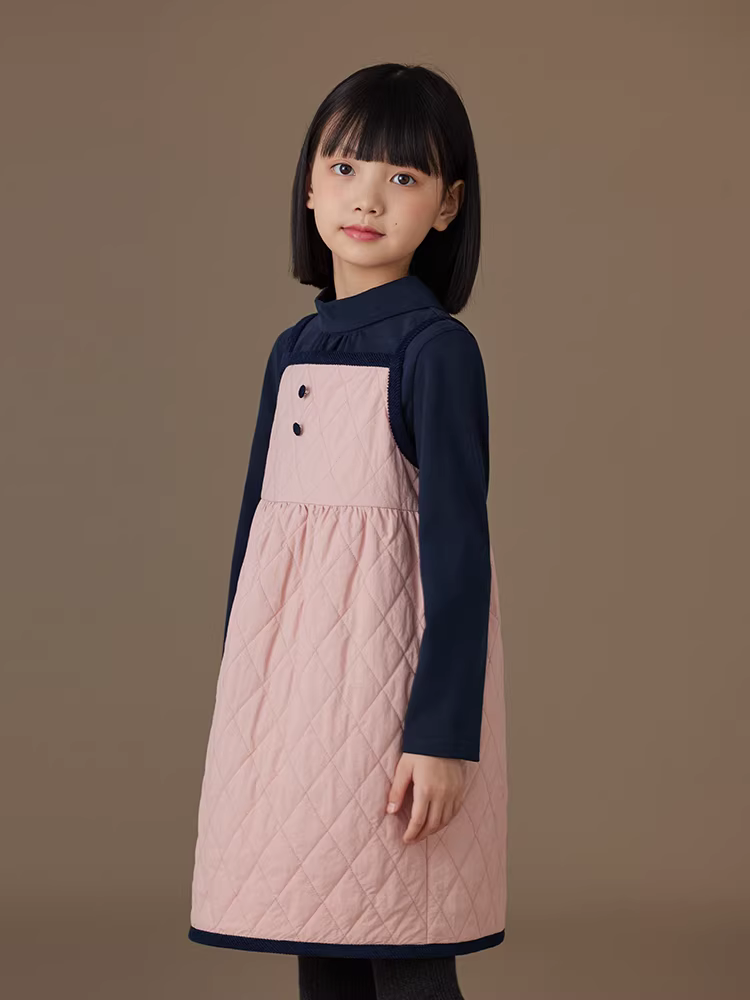 Quần áo trẻ em áo khoác đệm mùa thu đông ngoài trời chống thấm nước kiểu dáng thời trang váy dài tay màu hồng cho bé gái lớn hơn