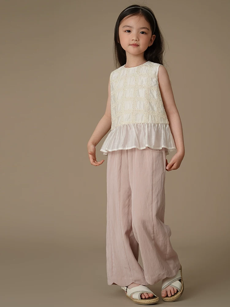 Áo vest trẻ em mùa hè với áo sơ mi chắp vá ngọt ngào và dễ thương dành cho bé gái, áo đơn giản và giản dị dành cho trẻ lớn, mỏng.