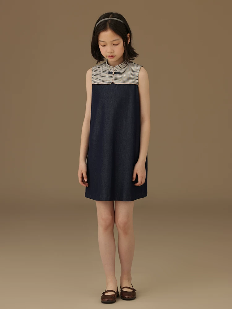 Quần áo trẻ em mùa hè theo phong cách Trung Hoa, váy kiểu Trung Hoa mới dành cho bé gái, váy denim phối vải rộng rãi và thoải mái mang lại cảm giác cao cấp.