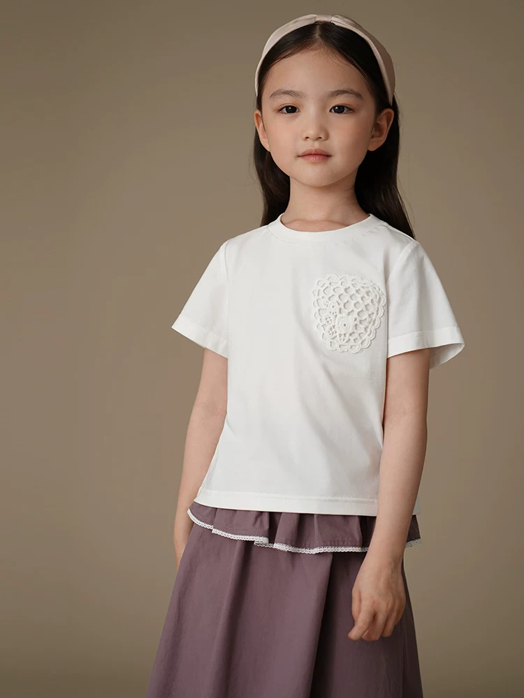 Quần áo trẻ em Hazi Mùa hè mới 25 kiểu Áo thun trắng dáng rộng phiên bản Hàn Quốc Áo ngắn tay cho bé gái dành cho trẻ lớn hơn