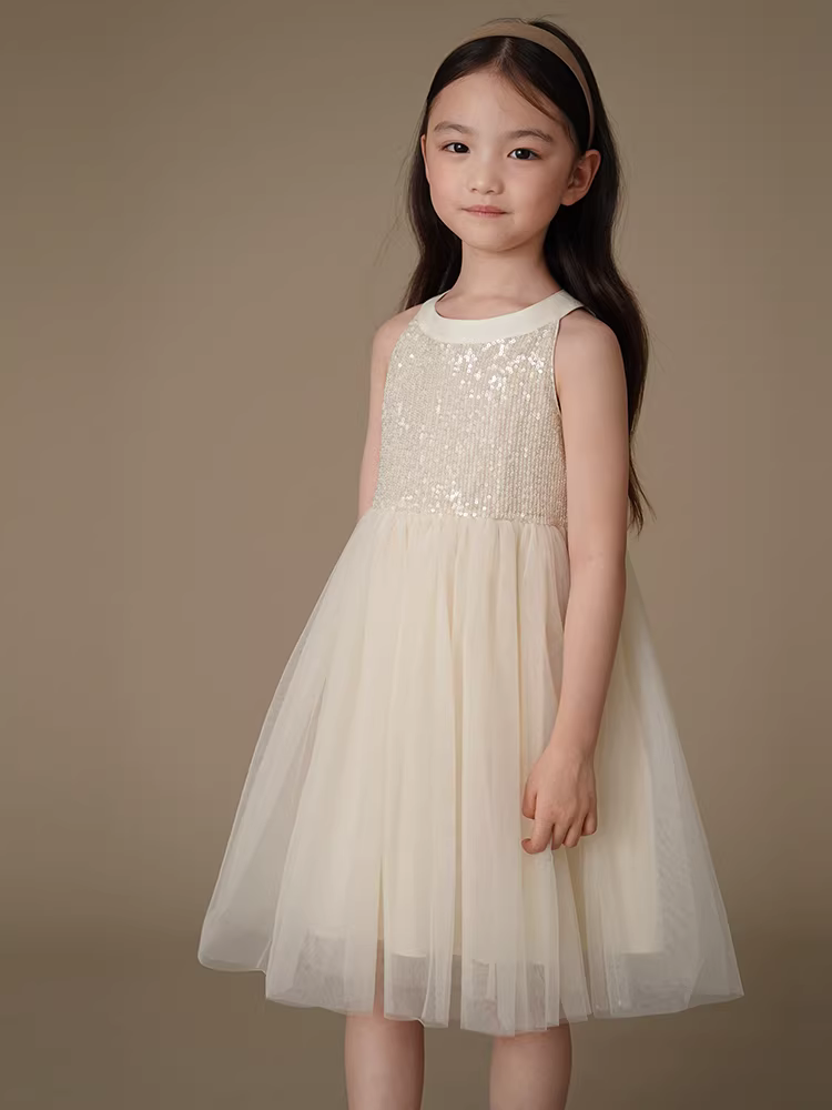 Váy công chúa đính sequin màu mơ cho bé gái, váy dự tiệc, váy sinh nhật bé gái, váy voan mùa hè